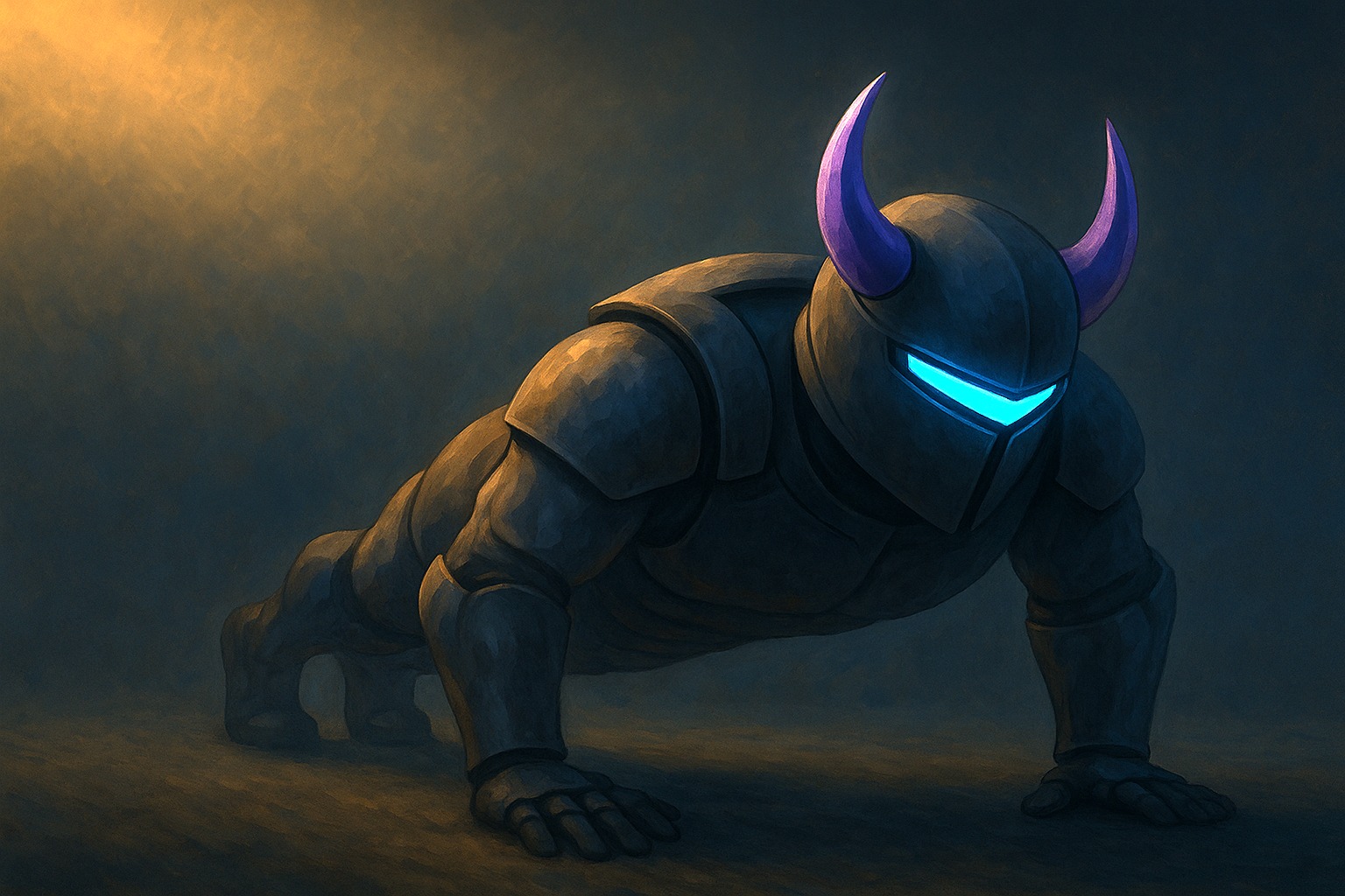 Epic knight doing a push up